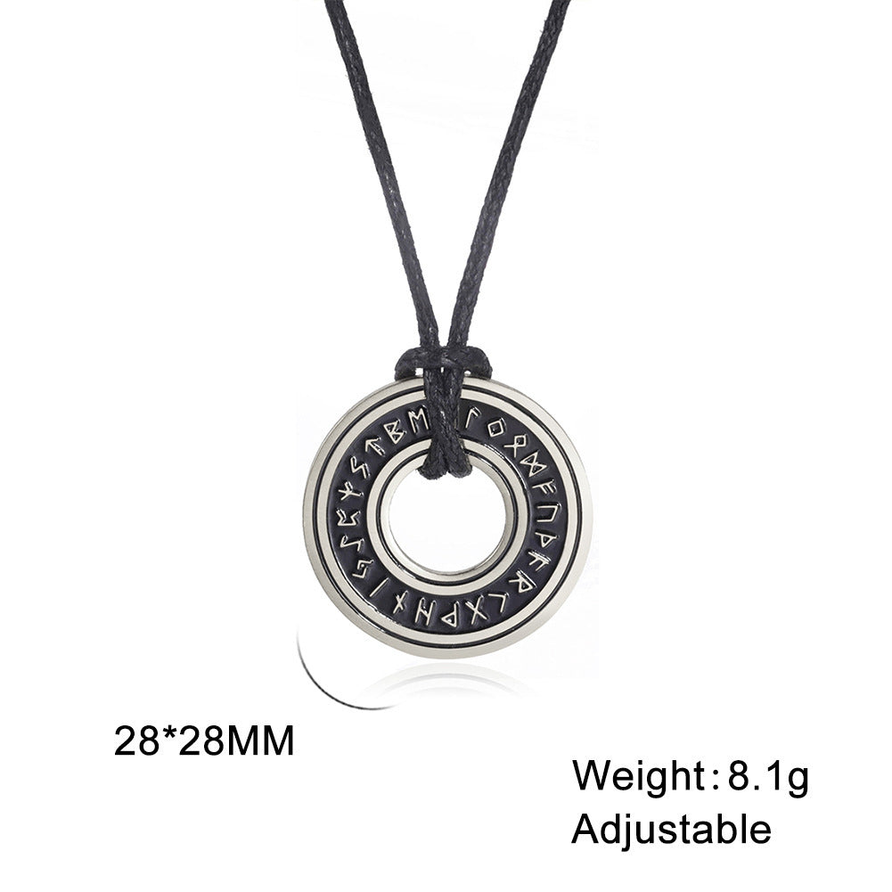 Vintage Viking Rune Circle Pendant Ornament Stainless Steel Necklace