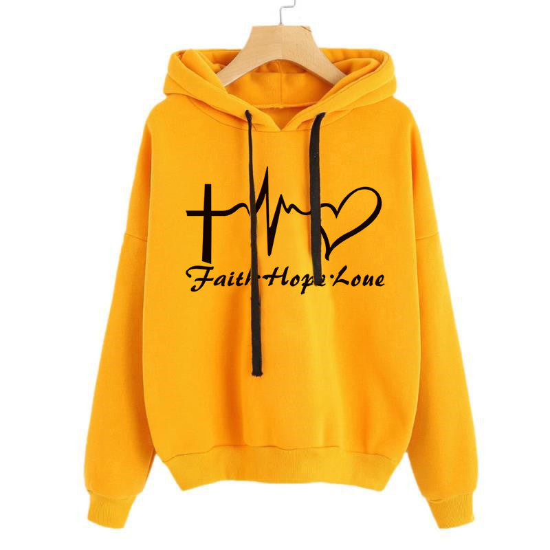 Heart Print Hoodie Sweatshirt Pullover Tops Women Long Sleeve Sports Clothes Christmas Gift Christian Gifts Religious Gifts Faith Hope Love