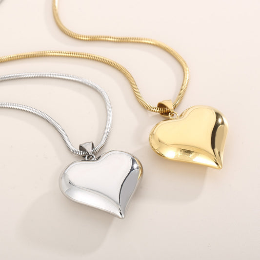 Gold Silver Hollow Heart-Shaped Necklace Valentine's Day Gift Chain Ins Versatile Personalized Love Necklace Jewelry