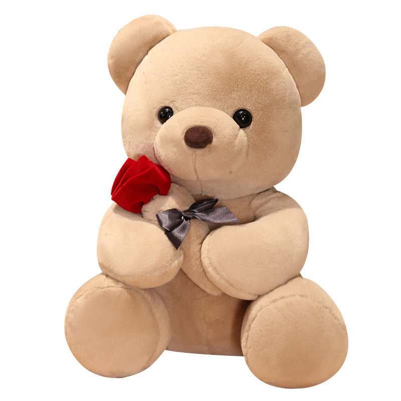 Holding Rose Flower Bear Plush Doll Valentine's Day Gift Plush Toy