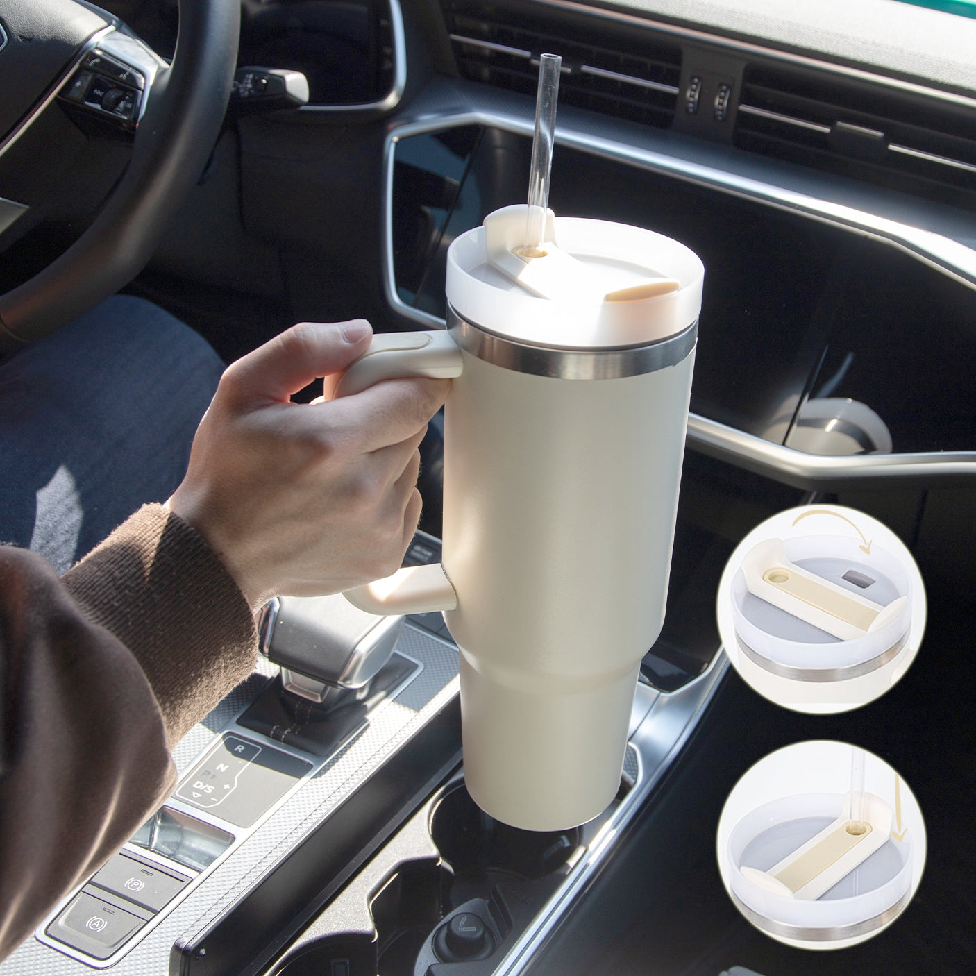 Winter Thermal Mug 40oz Straw Coffee Insulation Cup With Handle Portable Car Stainless Steel Water Bottle Large Capacity Travel BPA Free Thermal Mug