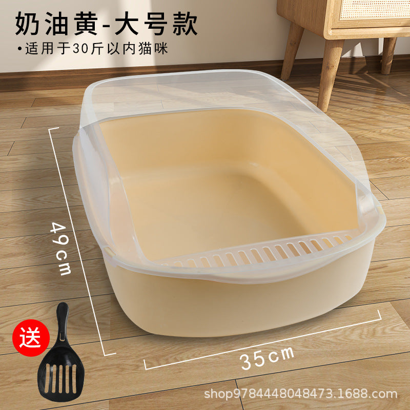Semi Enclosed Anti Sand Cat Litter Box Cat Toilet Various Colors Pet Supplies Cat Waste Bin Pet Products for Fur Babies, Animals