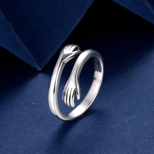 .925 Sterling Silver Two-handed Hug Ring Gift Jewelry Retro Thai S925 Sterling Silver Ring