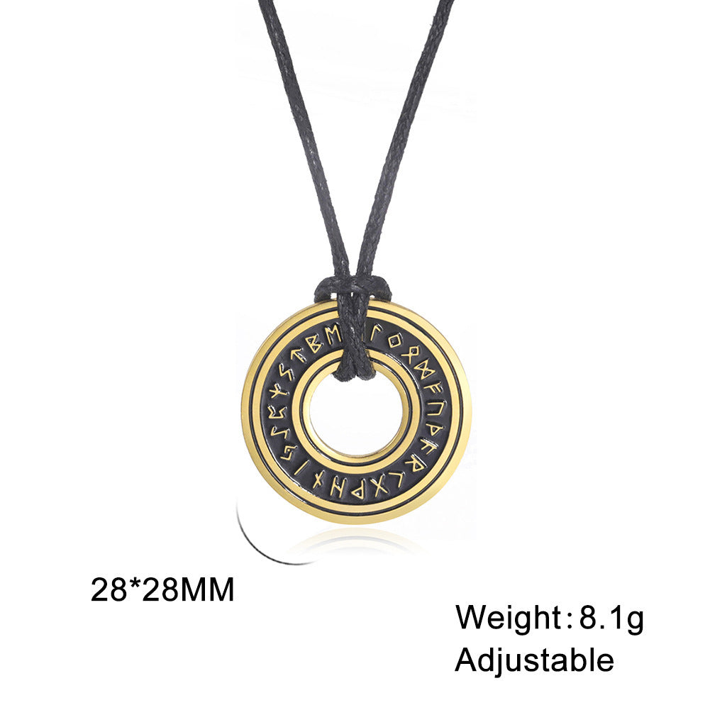 Vintage Viking Rune Circle Pendant Ornament Stainless Steel Necklace