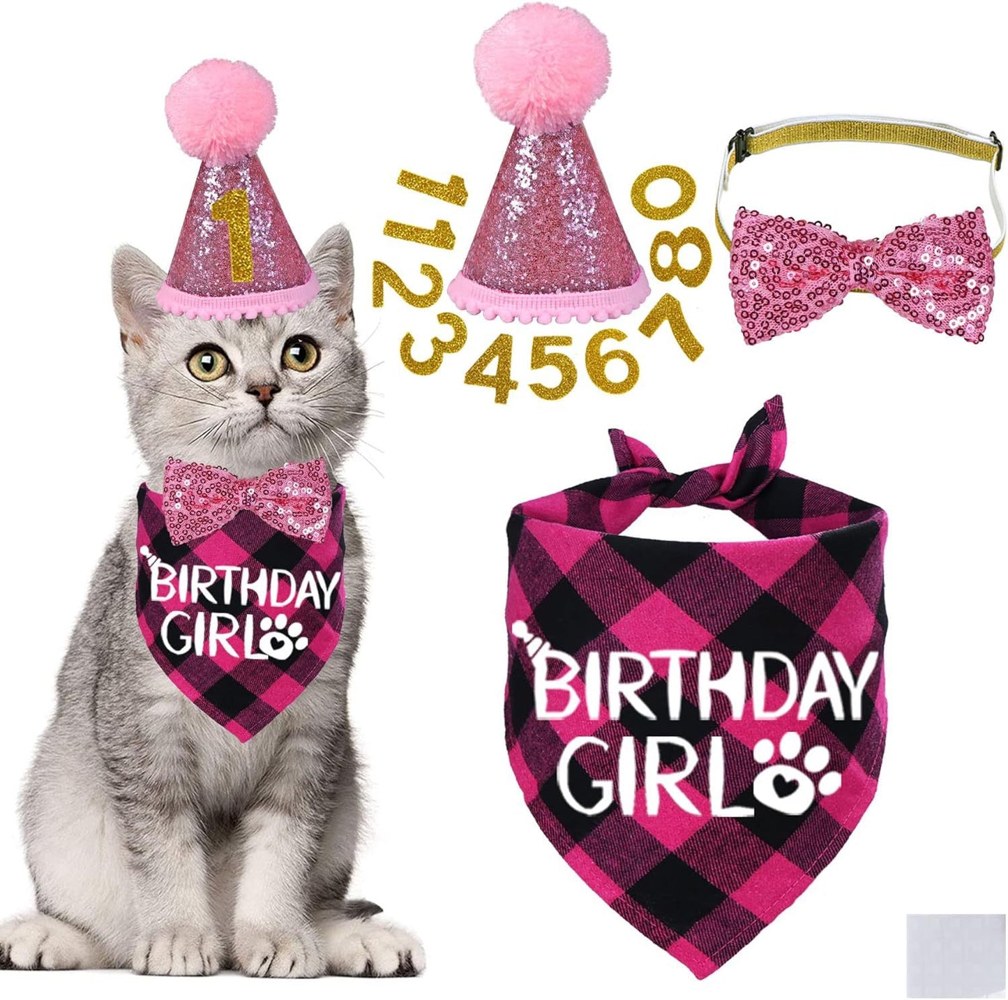 Pet Birthday Plaid Mouth Catty Scarf Glitter Hat Sequined Bow Tie Suit Number Birthday Arrangement