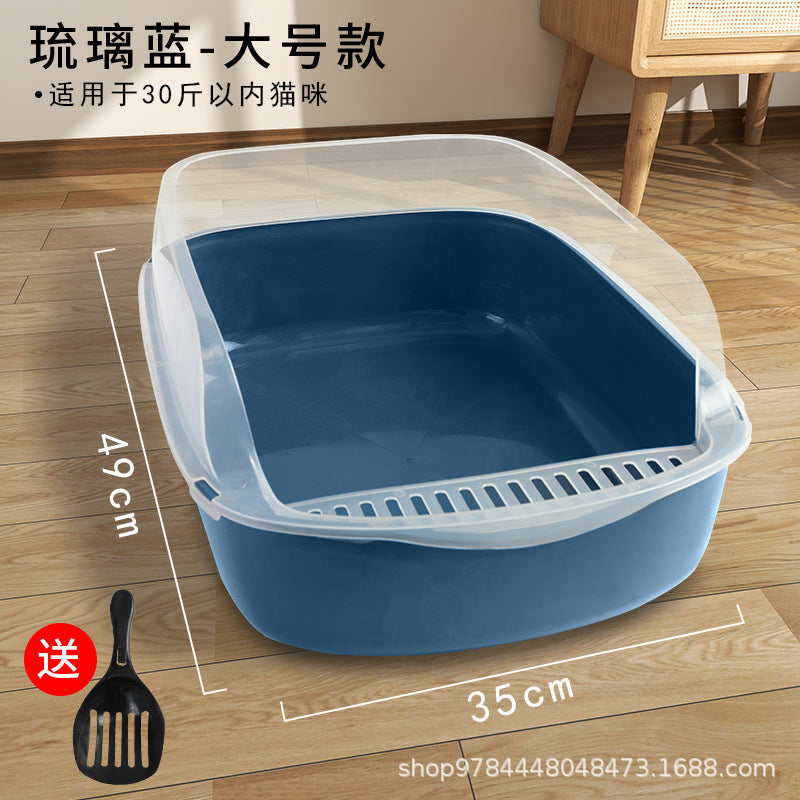 Semi Enclosed Anti Sand Cat Litter Box Cat Toilet Various Colors Pet Supplies Cat Waste Bin Pet Products for Fur Babies, Animals